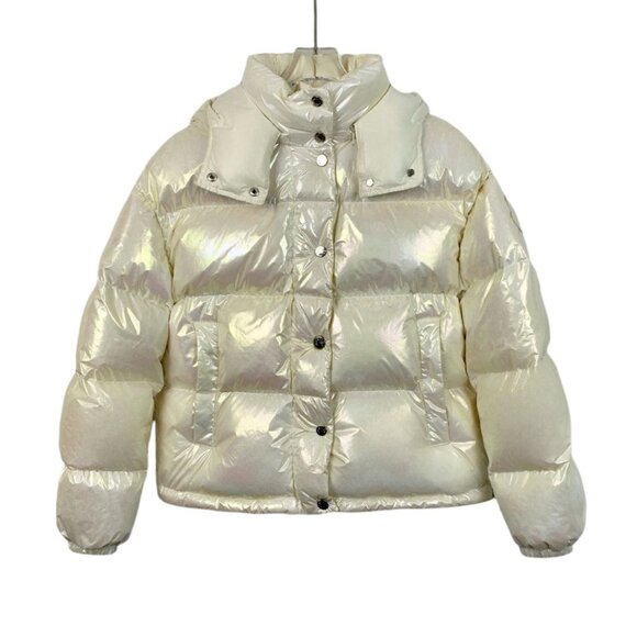 Moncler Daos Womens Iridescent Glossy Hooded Down Jacket XS - Picture 1 of 8